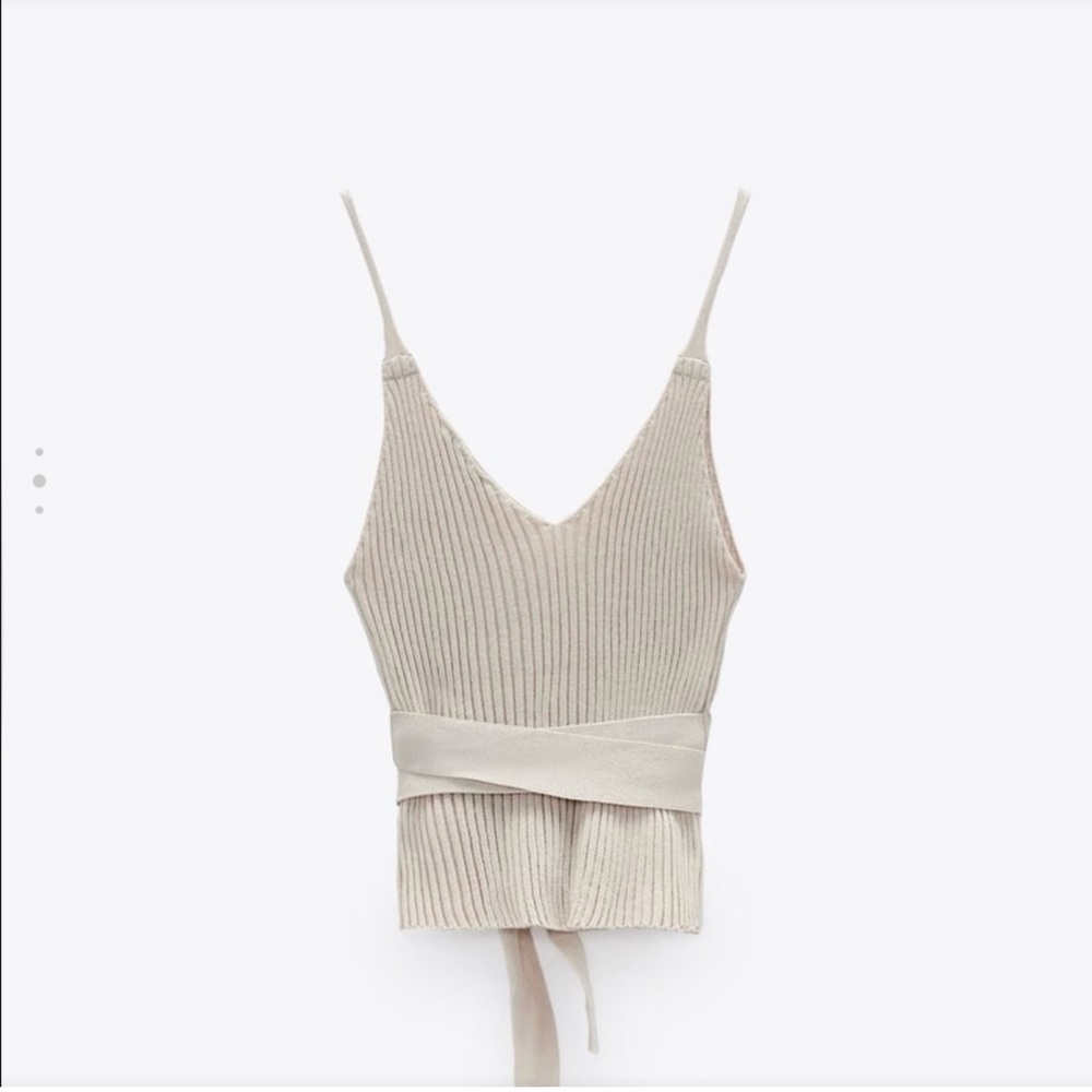 Zara Beige Ribbed Camisole with Waist Tie